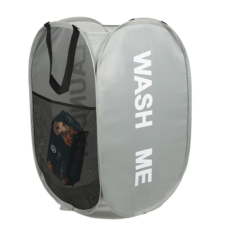 Folding Laundry Basket With Handle Clothes Toy Storage Basket Mesh Breathable Household Laundry Hamper Organizer