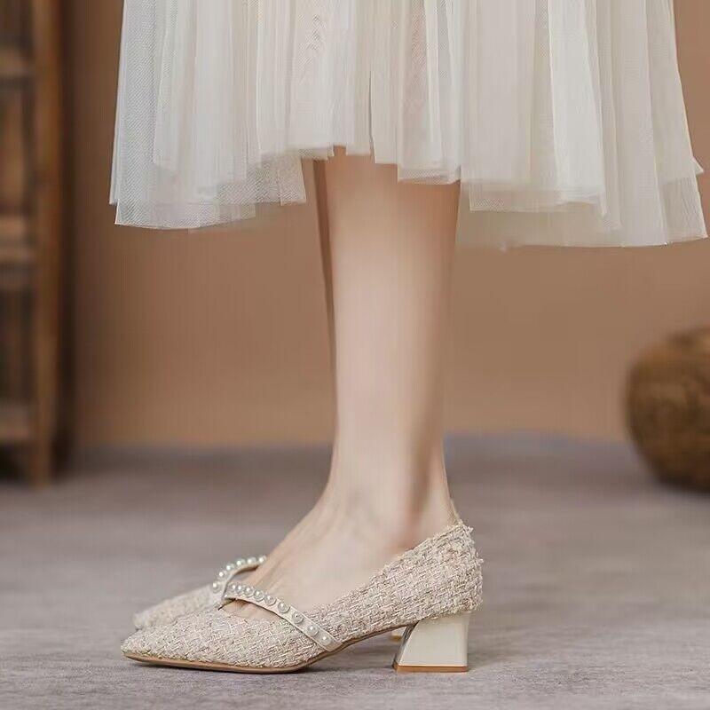 New Pointed Thick Heel Rhinestone Decoration Fashion Women's Shoes Comfortable Wear-resistant Elegant Casual Party High Heels