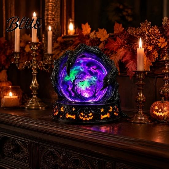 Decorative Magic Potion Bottle LED Lighted Halloween Faux Crystal Ball Decoration Resin Witch/Skeleton/Cat/Ghost Figurine with Vintage Style