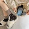 Autumn and Winter Color-blocked Polka Dot Wool Socks: Trendy and Individualistic School Style, Simple and Versatile, Thick and Warm Mid-calf Socks
