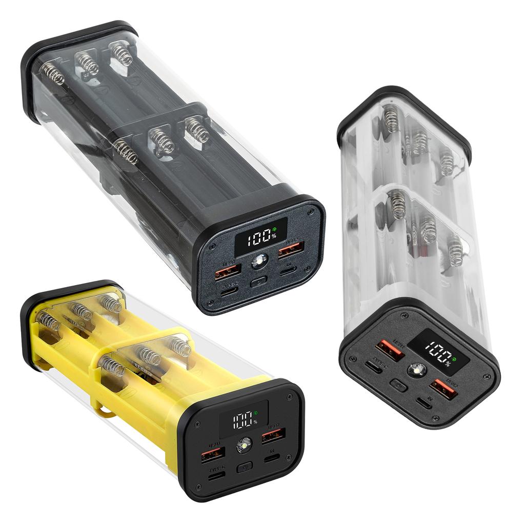 Portable Chargers Case Builts in Safety Features Solderless Structure for 12x18650 Batteries Corrosion Resistant Plastic