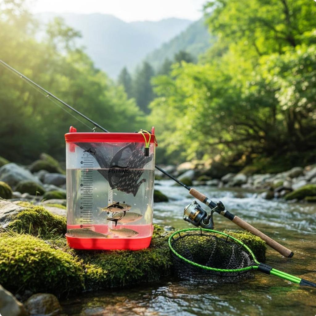 Secchio Trasparente per Pesca Viva Include Corda Secchio da Pesca Pieghevole Coperchio in Rete Traspirante