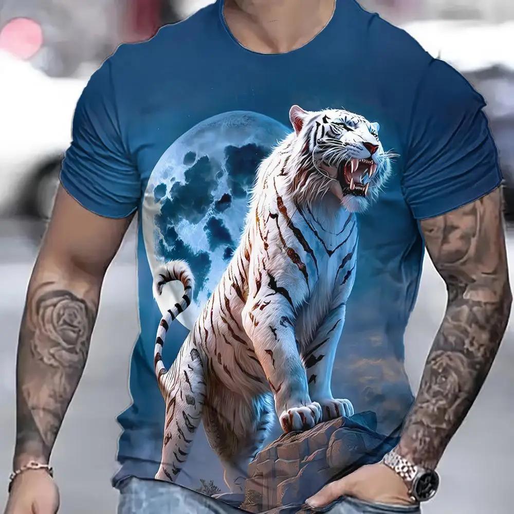 Tiger For Men 3D Animal 3D Print Summer Short Sleeved Pullover Oversized Top Casual