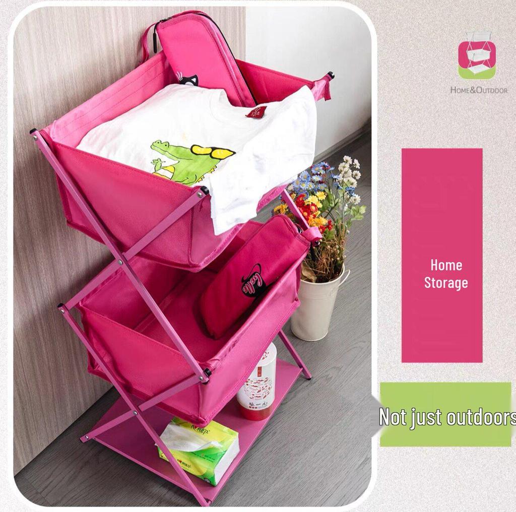 Portable Multi-layer Camping Storage Rack and Folding Table with Cloth Bag