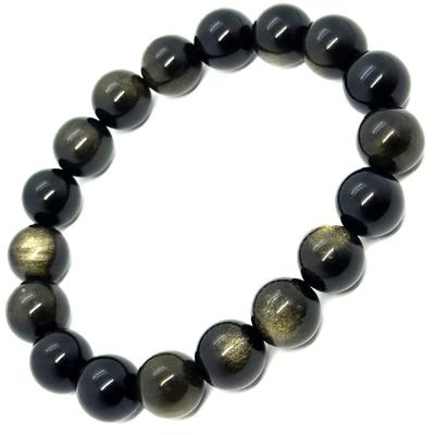 Pierre de Pouvoir Obsidienne Dorée Prière Protection Naturelle de la Bonne Fortune [hibikurasu] Bracelet, Perles, Obsidienne, Or, Mal, Malheur, Décision,