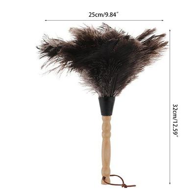 Eco-Friendly Fluffy Ostrich Feather Duster Dust Duster Solid Wood Handle Handheld Dust Brush Cleaner for Housework