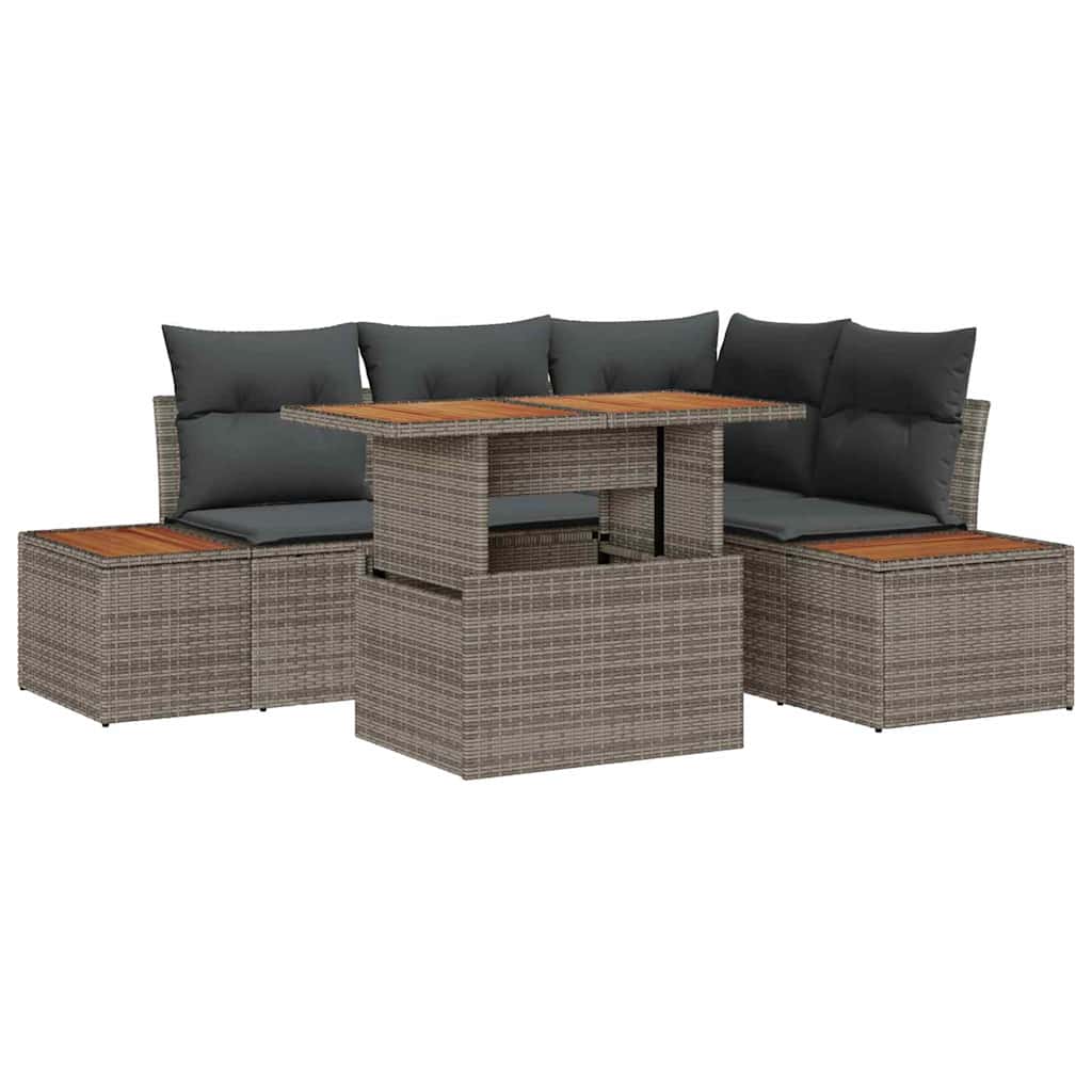 Garden Sofa Set with Storage 5 pcs Grey Poly Rattan