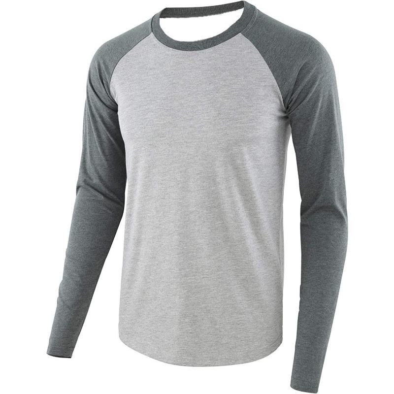 Men Raglan Long Sleeve Baseball T Shirt Crew Neck Color Block Casual Contrast Sleeve Tee