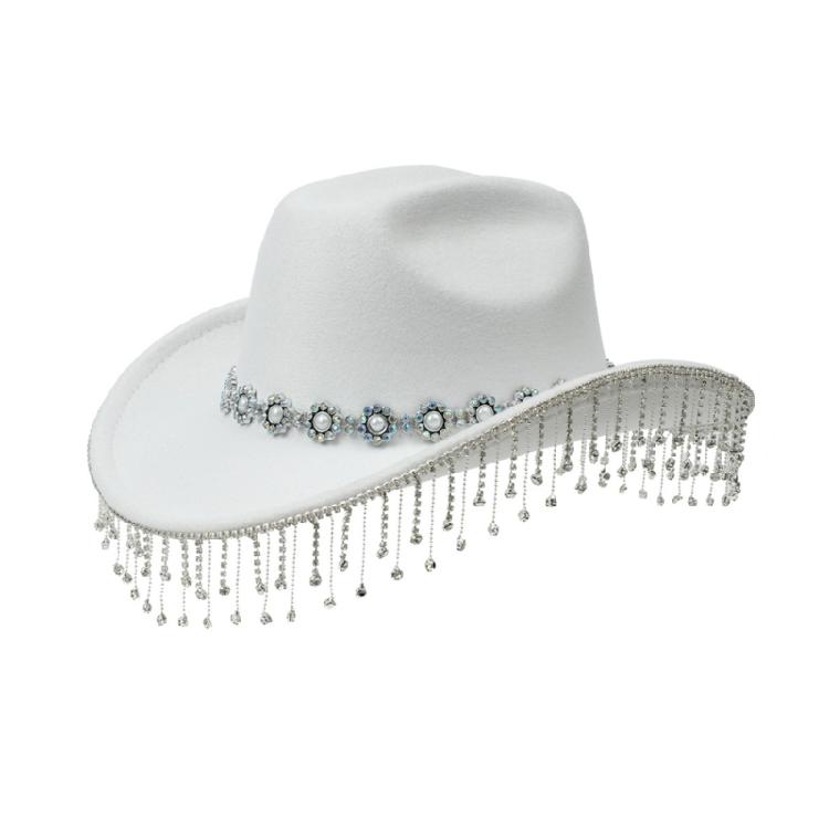 Hand Beading Diamond Tassels Hat Cowboy Hats for Carnivals Music Festival