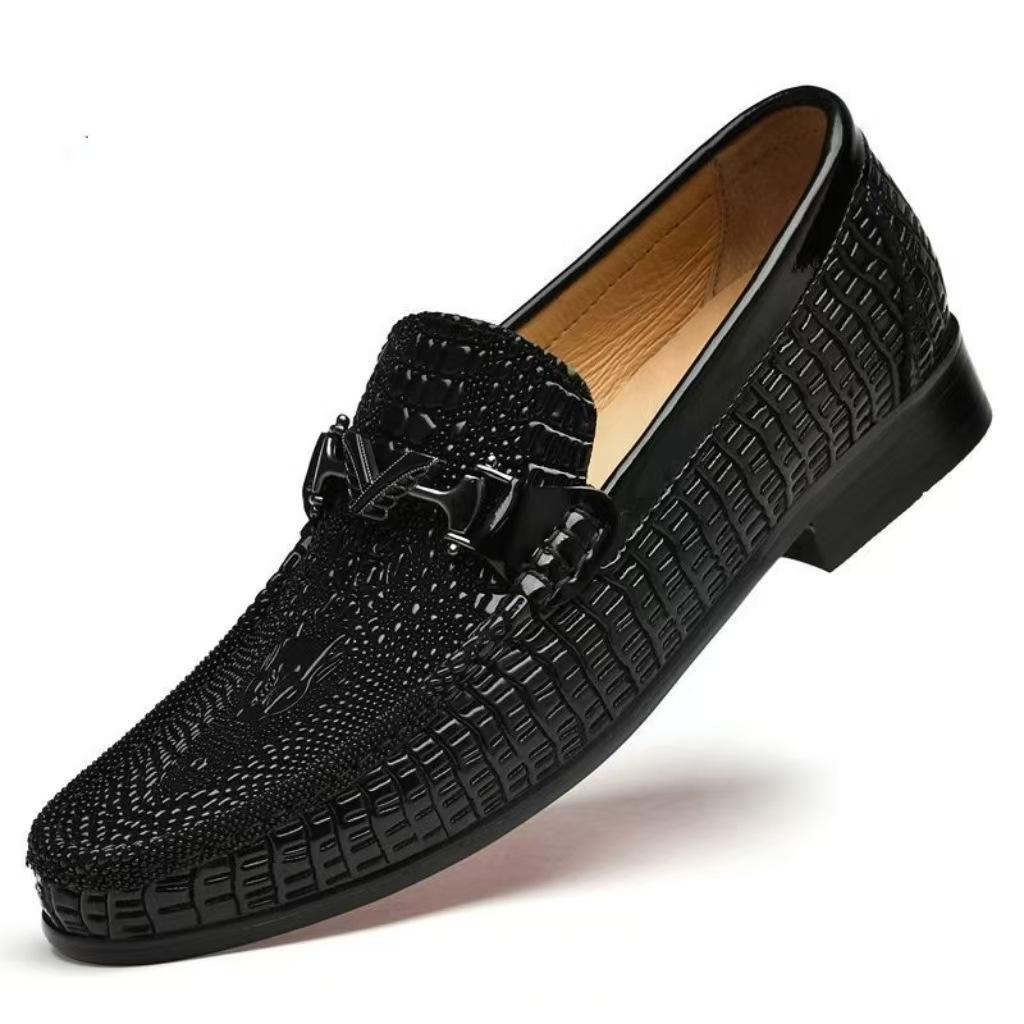 Cross-Border Embossed Leather Slip-On Loafers - Casual Flat Driving Shoes