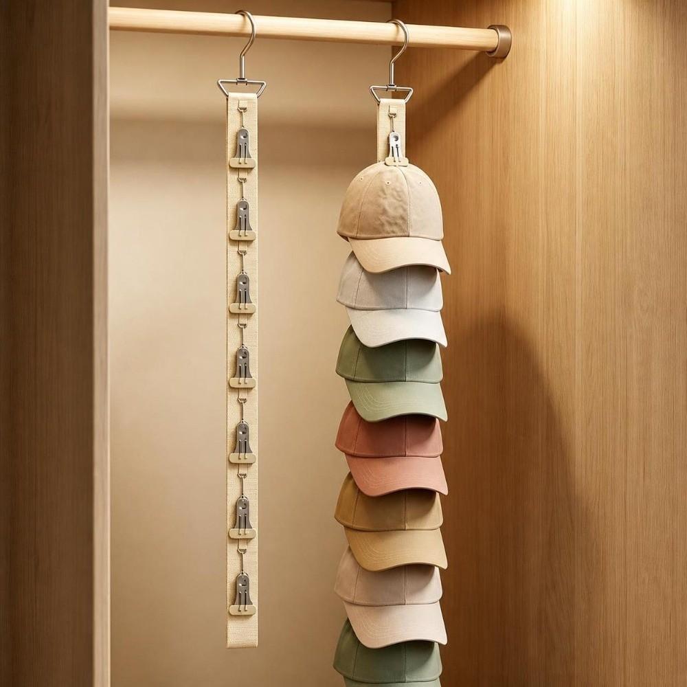 Portable 7 Clips Wardrobe Hat Rack Space Saving with Hook Wardrobe Hat Hanging Rope Hat Hanger Hat