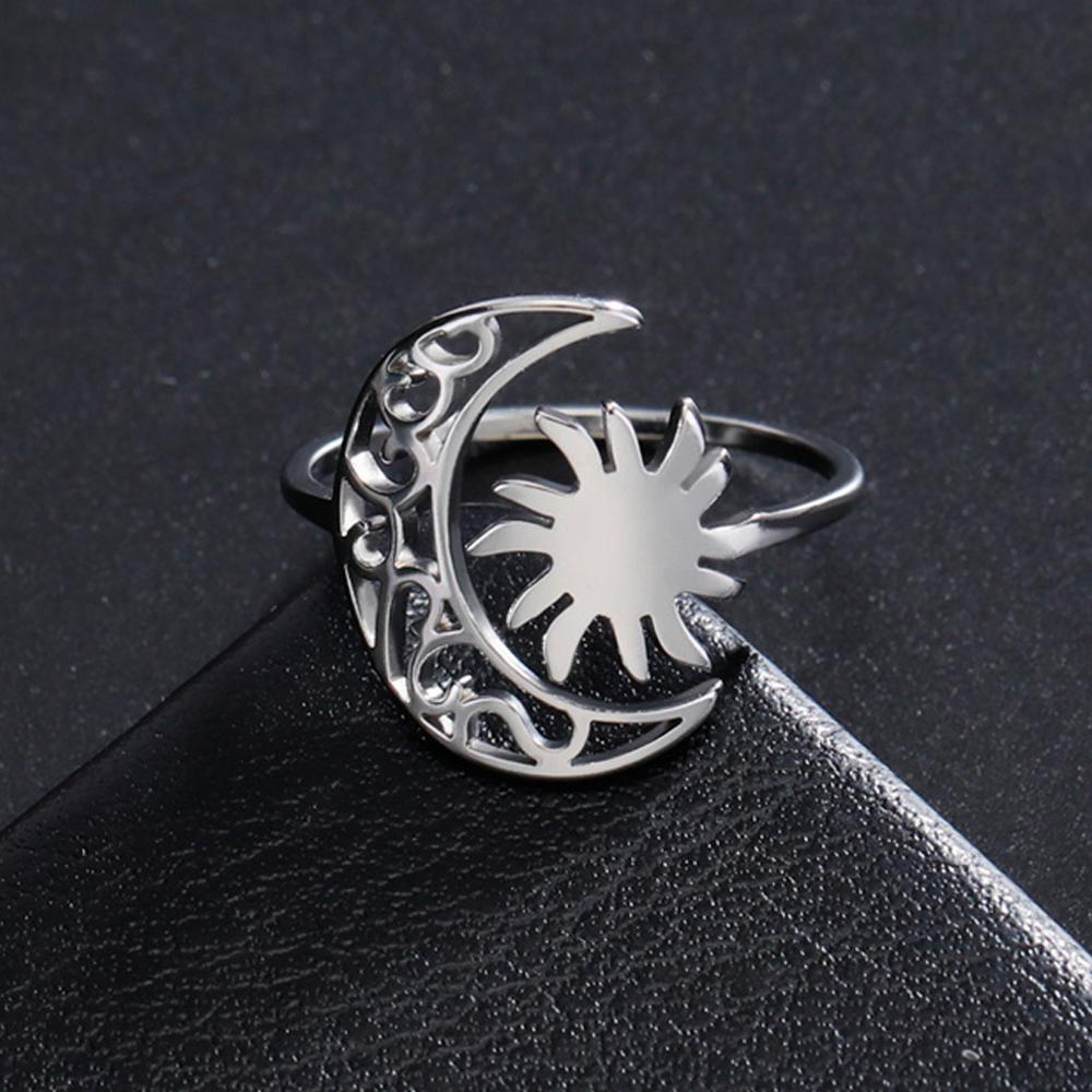 

My Shape Sun Moon Rings for Women Men Stainless Steel Gold Color Simple Adjustable Open Size Finger Rings Jewelry Gifts Female resizable