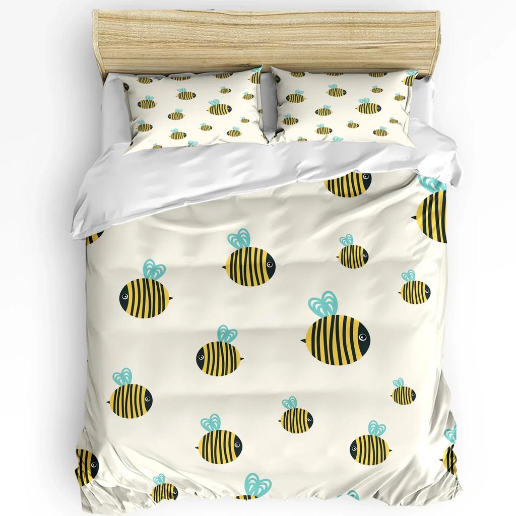 Cartoon Bee Cute Square Pattern Duvet Cover Bed Bedding Set Home Textile Quilt Cover Pillowcases Bedroom Bedding Set No Sheet