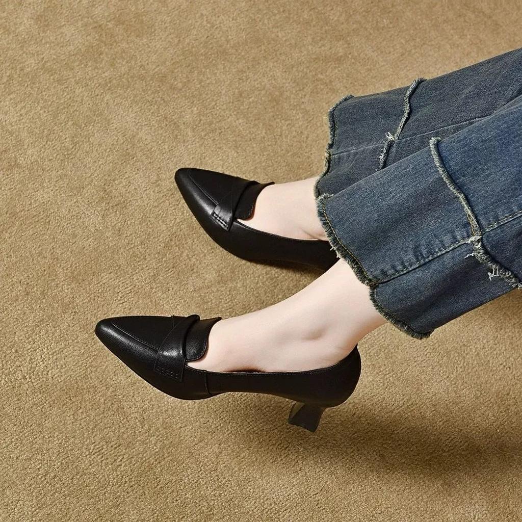 sapatos femininas women fashion light weight brown slip on leather high heel shoes lady ankle spring autumn shoe ab688