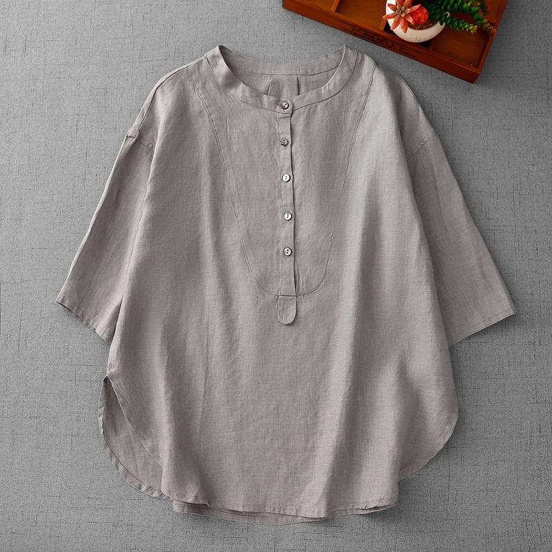 2026 Summer Lightweight Gray Loose-Fit Five-Point Sleeve Women s Shirt Medium