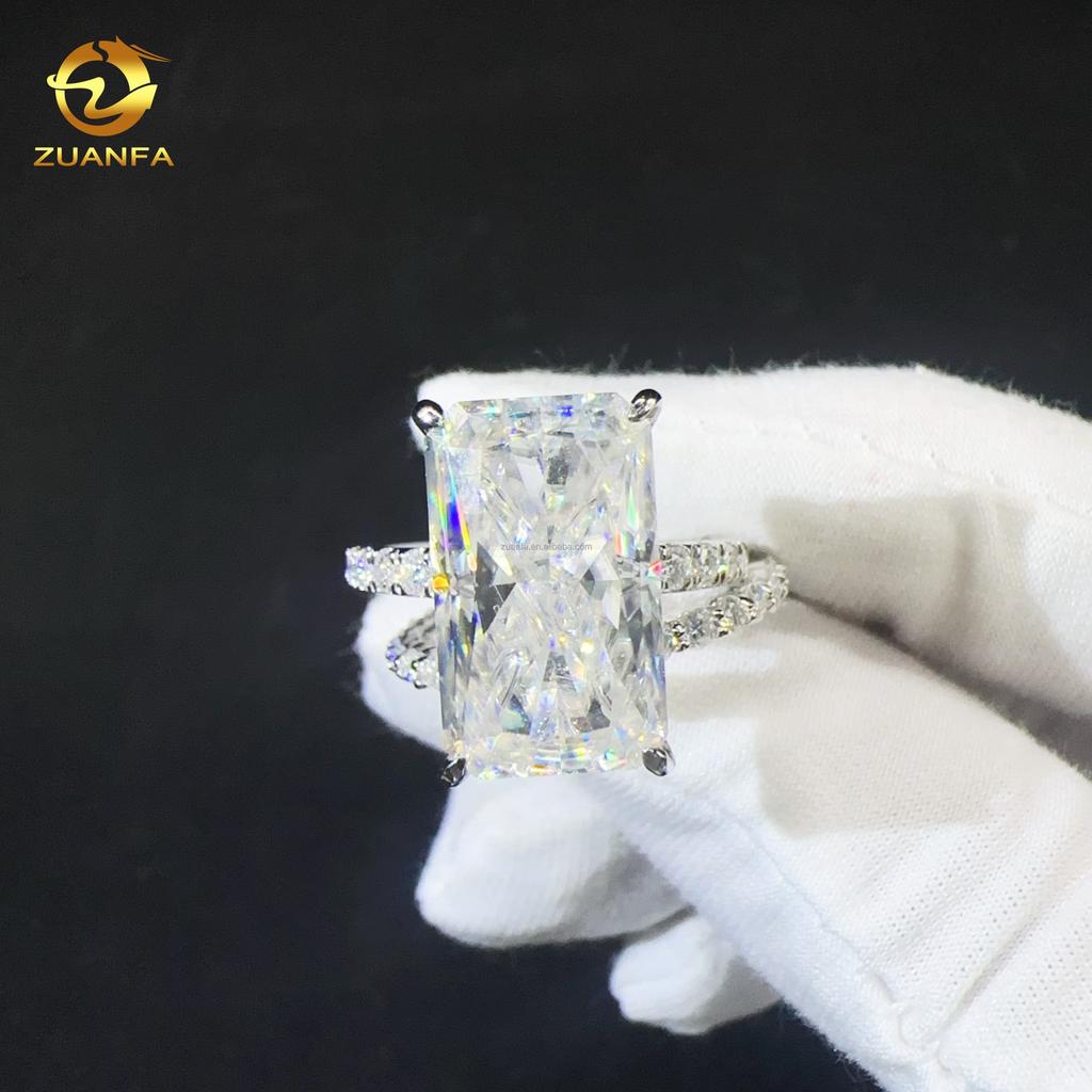 Custom Hidden Halo Elegant Luxury IGI 14k White Gold Bridal 5ct Big Size Radiant Lab Grown CVD Diamond Engagement Band Ring Set
