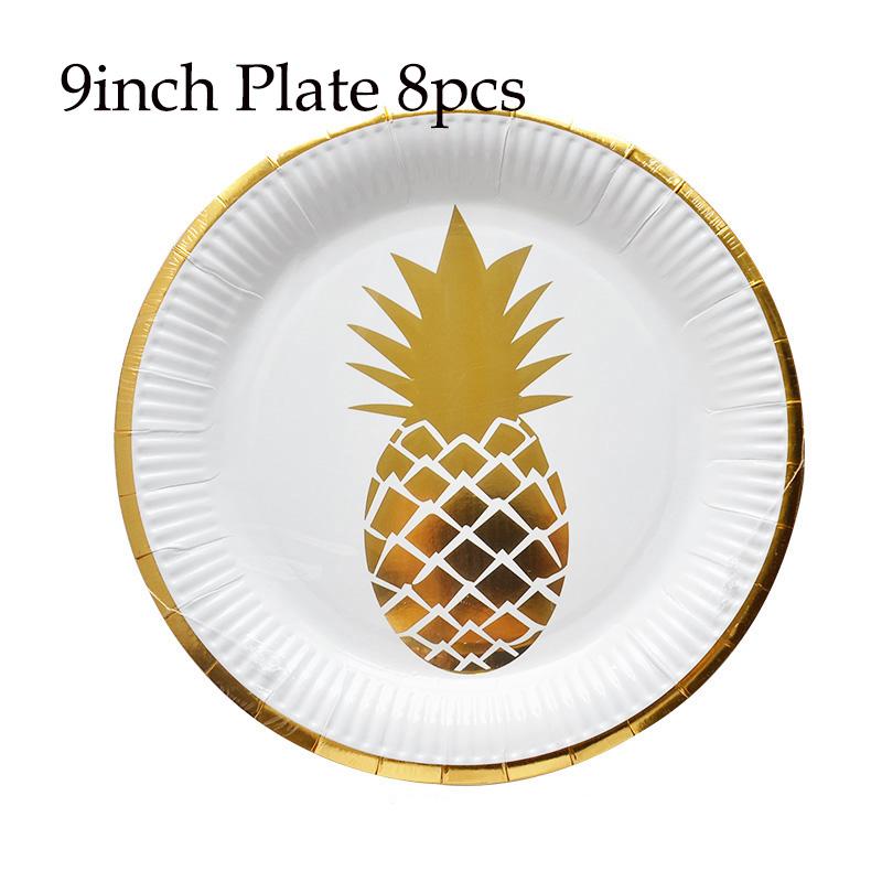 Hawaii Pineapple Palm Plant Theme Disposable Tableware Paper Straw Plate Cup Birthday Party Wedding Decor Baby Shower Decoration
