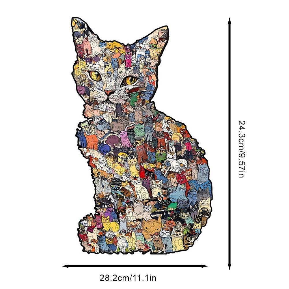 New DIY Wooden Irregular Shaped Puzzle with Cat Design - Children's Educational Toy Decorative Painting Puzzle Ornament