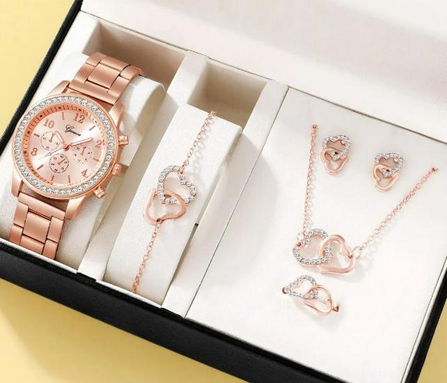 5-Piece Women's Versatile Quartz Wristwatch Set with Steel Band