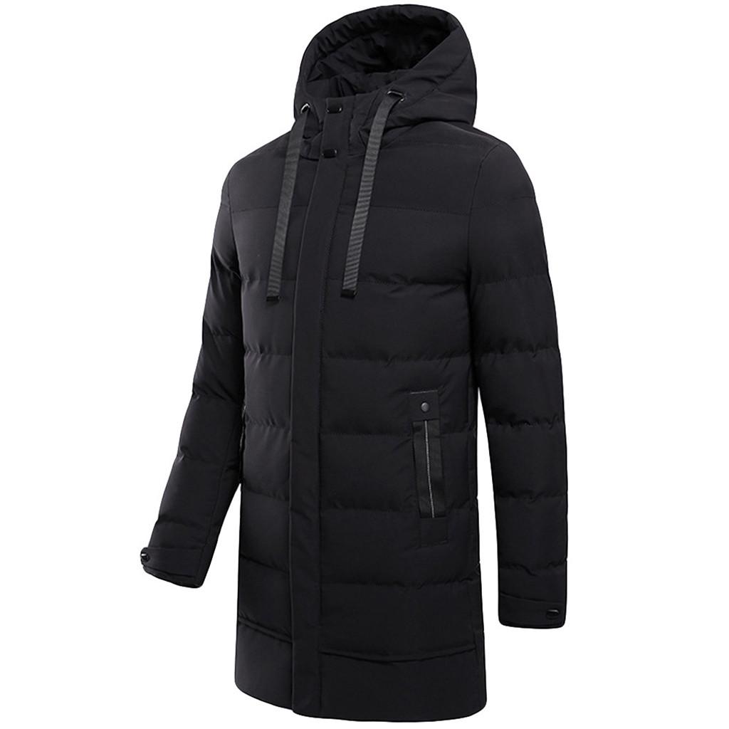 Pánská zimní móda Mikina s kapucí střední délky Zesílená bunda s vycpanou bavlnou