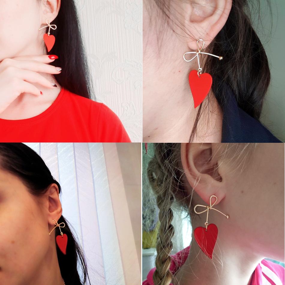 Women Heart Drop Earrings for Party Jewelry Vintage Gold Color Metal Bow Knot Earrings Geometric Female Brincos 2024 New Fashion