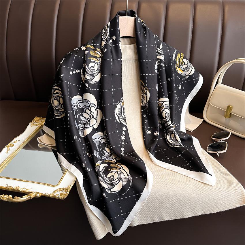 Versatile British-Style Silk Square Scarf - 90cm Solid Color Shawl & Headscarf