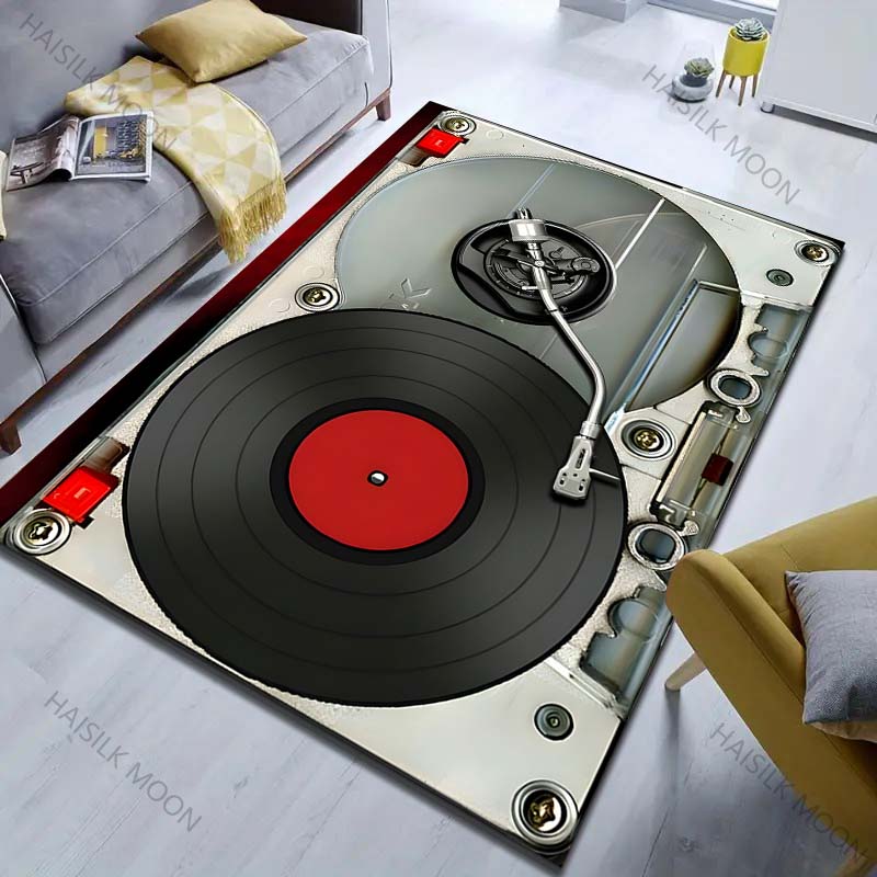 Retro Vinyl Record Player Printed Carpet for Bedroom Living Room Bedside Sofa Floor Mat Modern Home Decor Area Rug for Gifts