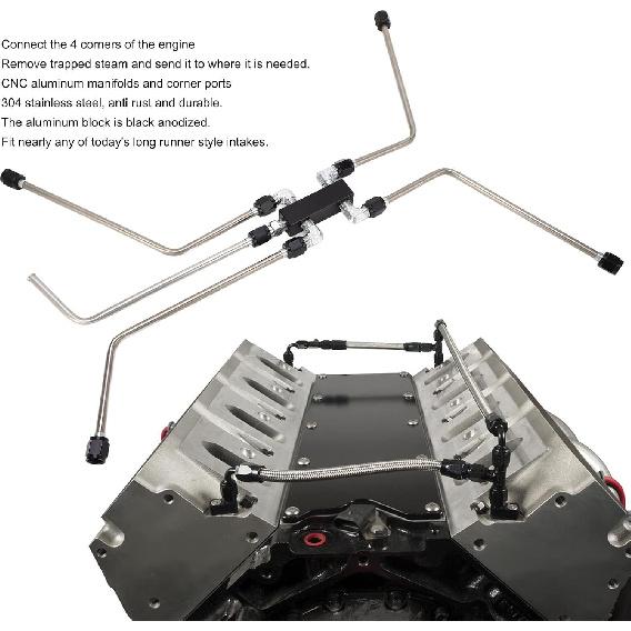 LS Coolant Crossover Kit, Stainless Steel Steam Vent Hose Coolant Crossover Kit, Complete Coolant Crossover Steam Tube Kit for LS1 LS2 LS3 LS6 LS7