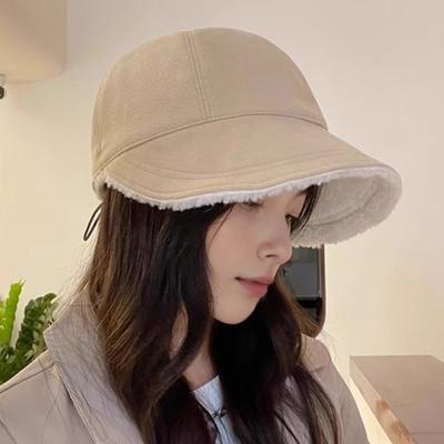 Yousheng Autumn Winter Fisherman Hat Solid Color Thickened Plush Lining Baseball Hat Cold Weather Thermal Cap Outdoor Headwear