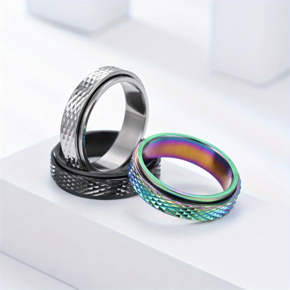 1Pc Fashion Fashion Stripe Rotatable Titanium Steel Ring Daily Wear | As A Gift