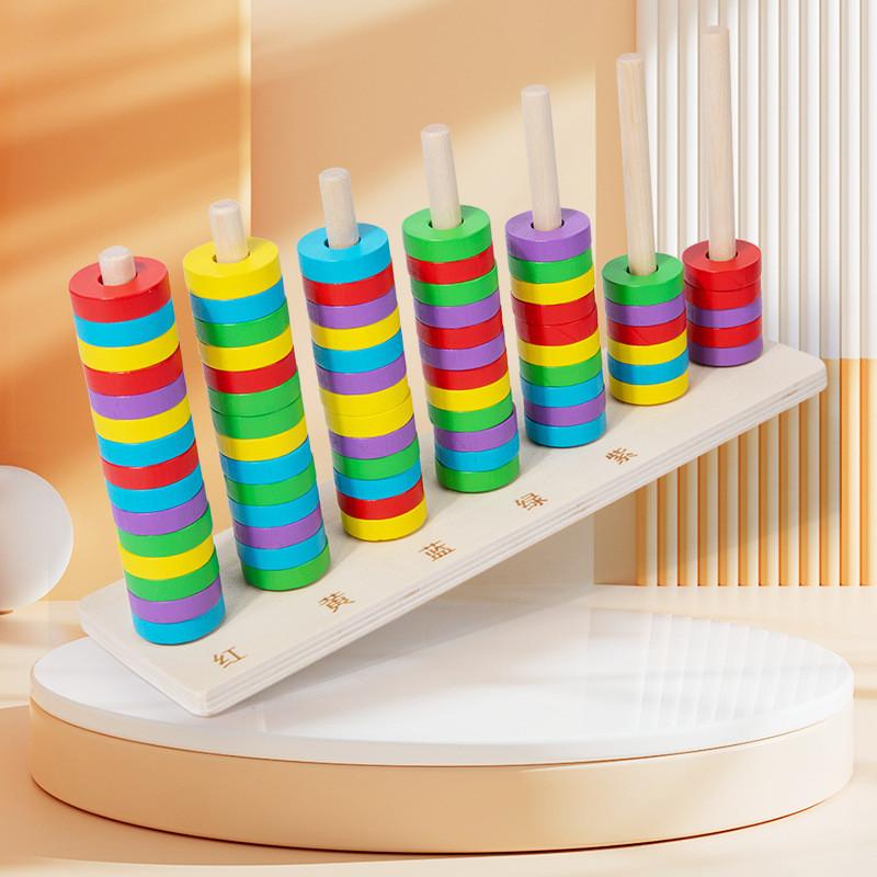 Wooden Digital Calculation Rainbow Circle Cloud Pillar Set Toddler Toy Math