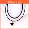 Fashion Collar With Star Pendant And Double Layer Black Leather Cord For Women
