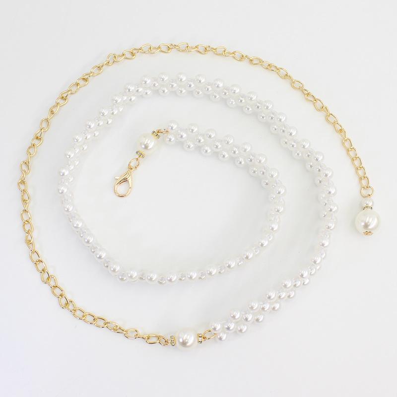 

Жемчужный пояс Женский декоративный пояс для платья, рубашки, талии, эластичный, тонкий, пояс-кушак, свитер, ханьфу, регулируемая металлическая поясная цепочка белый