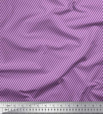 Purple Poly Crepe Fabric Diagonal Stripe & Dots Print Fabric by the Metre 42 Inch