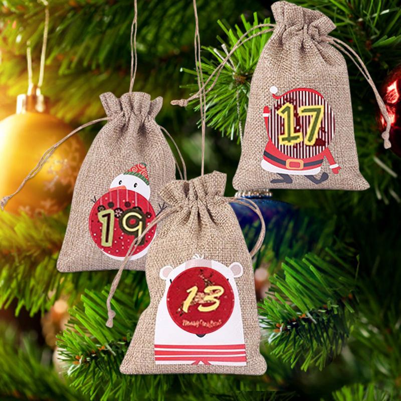 Christmas Advent Calendar Bag Merry Xmas Eve Stocking Home Door Table Fireplace Mantle Decoration Kid Boy Girl Gift Present