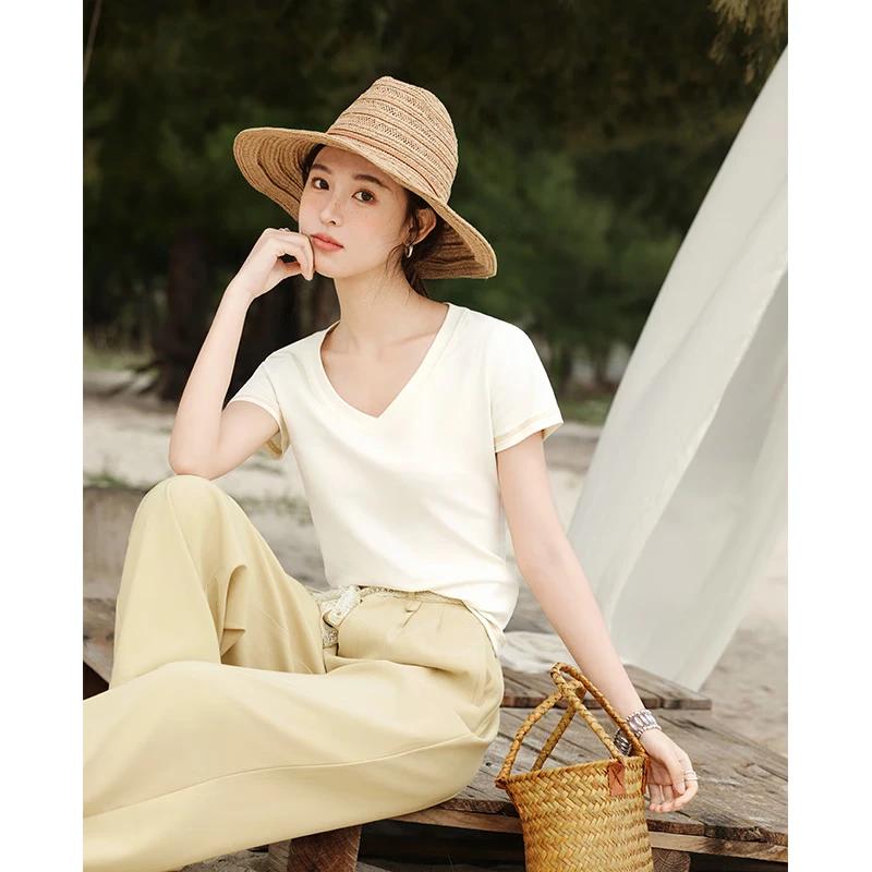 Women's V-Neck Pure Cotton T-Shirt