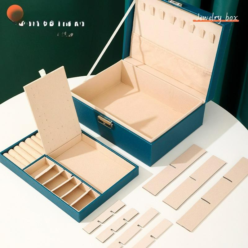 Double Jewelry Box Large Capacity Leather Jewelry Storage Box with Lock Earrings Jewelry Ring Necklace Bracelet Storage Box
