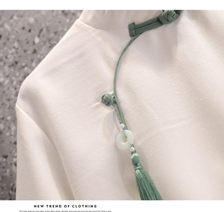 Modern Chinese Tang Suit Hanfu Tea Set: Seven-Sleeve Embroidered Skirt Outfit for Summer