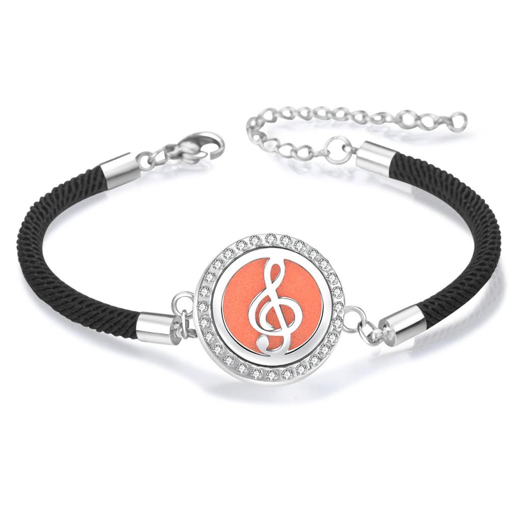 Diamond Inlaid Aroma Diffuser Bracelet: Adjustable Black Rope Wristband for Women