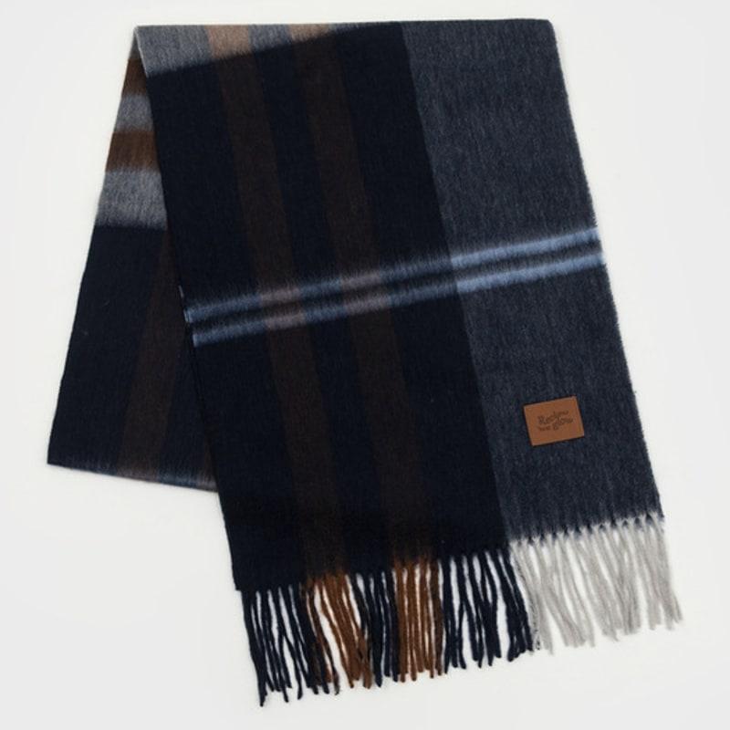 RECLOW MUNM CHECK CASHMERE 100% MUFFLER NAVY