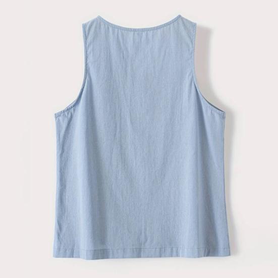 Women Summer Vest Round Neck Sleeveless Loose Fit Tops Solid Color Button Placket Design Tank Tops Streetwear