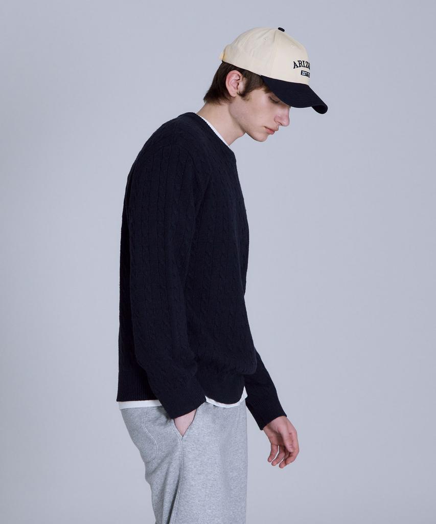 BASIC HOUSE Cable Round Neck Knit Navy Lykt7101