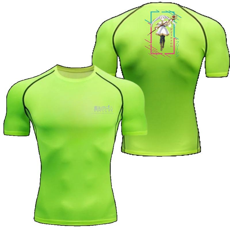 Men Compression T-Shirt Fitness Running Sports Quick-Dry Frieren Breathable Short Sleeves Stretchy Fabric for Summer Workouts