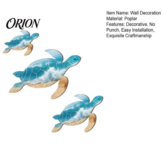 Mediterranean Home Accents 3Pcs Wooden Turtle Wall Art, Ocean Theme Hanging Ornaments for Bathroom Room Decor Living Bedroom, Coastal Beach