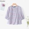 ZANZEA Damen Lässige Runde Hals Polka Dot Druck Locker 3/4 Ärmel Bluse