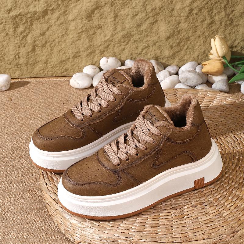 

Женские спортивные кроссовки с высоким верхом и подкладкой из искусственного меха - Толстая подошва, Круглый носок, Супер универсальные, Подходят для повседневного и уличного стиля 40