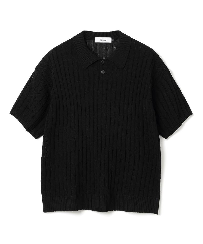 KNITTED Linen Cable Collar Half Knit Black