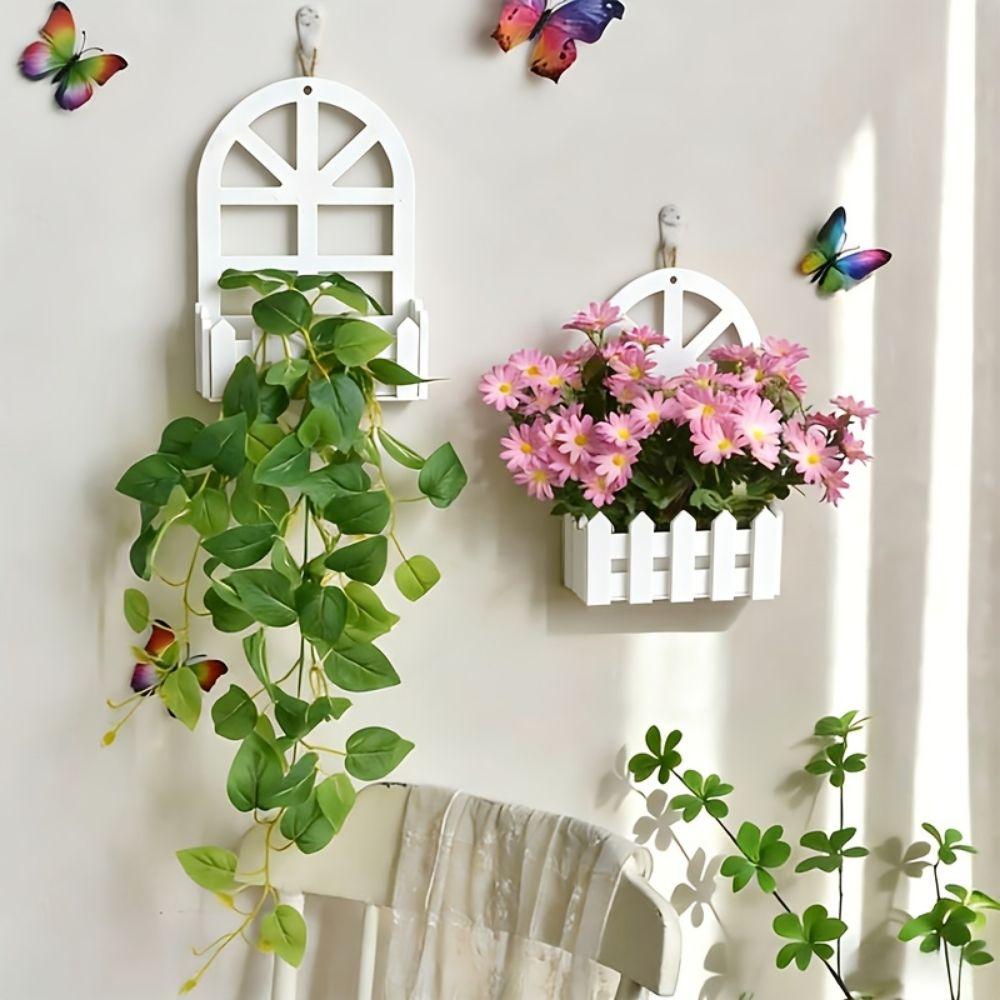 Hanging Garden Fence Flower Pot Picket Fence Design Wall Mounted Flower Container Wall Decor