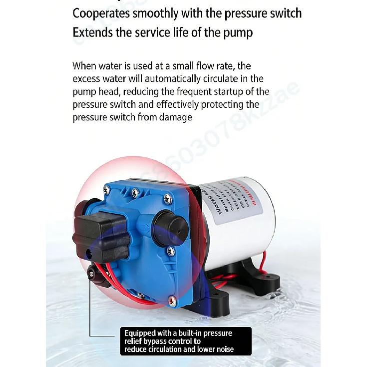 RV Water Pump - 12V/24V Self-priming Booster Pump - Horizontal Marine DC Miniature Electric High-pressure Diaphragm Pump