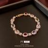 18k Gold Plated Zircon Oval Buckle Bracelet - European & American Retro Luxury Jewelry